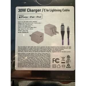 30W Fast Charging Kit, C To Lightning Cable, Power Adapter, NWT